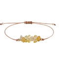 Adjustable khaki braided rope bracelet featuring natural yellow gemstone chips and gold beads - Citrine