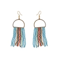 Handmade Bohemian long tassel earrings featuring colorful seed beads and gold frames - Blue Orange Gold White (E-0014)