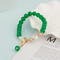 Winter colorful crystal beaded bracelet with white flower charm and green beads for women - Green (BNS-0290)