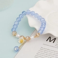 Floral crystal beaded bracelet with light blue crackle beads and a white flower charm - Blue (BNS-0290)