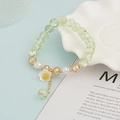 Elegant beaded bracelet with green crystal beads and a white flower charm accessory - Light Green (BNS-0290)