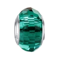 Faceted emerald green crystal charm bead with S925 sterling silver core for DIY bracelets - Dark Green