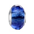 Dark blue faceted crystal glass charm bead with S925 sterling silver core for bracelets - Sapphire Blue