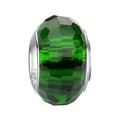 Deep green faceted crystal glass charm bead with S925 sterling silver core - Green