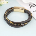 Multilayer dark brown leather bracelet for men featuring gold beads and magnetic clasp - Coffee (BMB-0101)