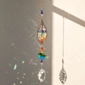 Chakra Tree of Life suncatcher with colorful crystals and a polished teardrop pendant - Leaf Shaped Crystal Pendant (NS-0065-8)