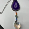 Handmade Tree of Life suncatcher with purple agate and heart crystal pendant - Purple Agate Slice Style (NS-0065-9)