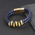 Pulsera de hombre en cuero trenzado azul con patrón de serpiente y cierre magnético oro - Azul Vintage y Dorado