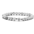 Bracelet élastique en howlite blanche de 6 mm pour hommes avec lettre I et perles métal - Style Lettre I