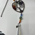 Tree of Life heart suncatcher with colorful stones and tapered crystal pendant - Heart Conical Crystal Style (NS-0065-11)