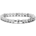 Bracelet perlé en turquoise blanche de 6mm avec lettre J et accents en métal argent - Style Lettre J