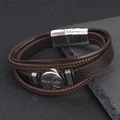 Pulsera multicapa de cuero trenzado marrón para hombre con cierre magnético de plata - Café
