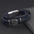 Pulsera multicapa para hombre de cuero trenzado con dije vintage y cierre magnético - Azul marino