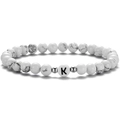 Bracelet en perles de turquoise blanche 6mm avec breloque lettre K noire et perles argent - Style Lettre K