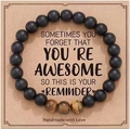 Matte black stone beaded bracelet with tiger eye accents on inspirational gift card - Matte Tiger Eye Message Style (With Card)