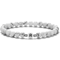 Bracelet extensible en turquoise blanche 6mm avec une lettre R noire et détails argent - Style Lettre R