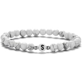 Bracelet perles howlite blanche 6mm avec lettre S noire et perles d'espacement argentées - Style Lettre S