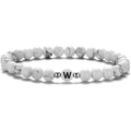 Bracelet perles 6mm en pierre marbre blanc avec lettre W et accents argentés - Style Lettre W