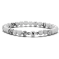 Bracelet perles turquoise blanche 6mm avec espaceurs argent et perle lettre Y noire - Style Lettre Y