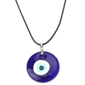 Colgante de ojo turco de cristal azul con cordón negro sobre fondo blanco puro - Estilo Redondo / 30MM / Azul
