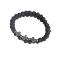 Men's double-layer bracelet set featuring black lava stone and grey metal crosses - Cross Lava Stone Bracelet Combination (BNS-0346)