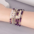 Set de 5 pulseras elásticas bohemias con cuentas de cristal morado y letras de MAMA - Estilo Púrpura Plata (LOVE-MAMA-BEN)