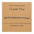 Morse Code I Love You bracelet with silver beads on black cord and craft gift card - Morse Code Style (BNS-0384 -1)