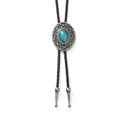 Vintage western bolo tie with turquoise stone and tribal engraved oval pendant - Colorful