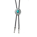 Vintage Bolo Tie featuring a turquoise stone and silver metal petal slide on black cord - Petal