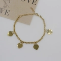 Golden stainless steel heart charm bracelet with four heart pendants and adjustable chain - With 1 Engraved Heart / Gold