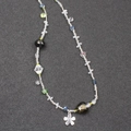 French vintage colorful beaded necklace with crystal heart and silver flower pendant - Glass Beaded Flower Style