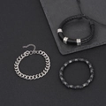 Vintage Herren 3er-Set mit geflochtenem Leder, Silberlegierungskette und Hämatit-Perlenarmbändern - Retro Euro-Amerikanisches Herren 3-Teiliges Set (BS-0033)