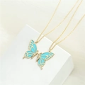 Golden alloy butterfly necklace set with blue enamel pendants for couples and friends - Gold / Blue Butterfly