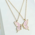 Fashionable alloy butterfly couple necklace set with pink enamel pendant and golden chain - Gold / Pink Butterfly