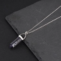 Hexagonal crystal pillar pendant necklace with natural stone on a sleek black slate - Black Natural Stone Style (NS-0072) / Black