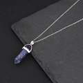 Hexagonal Lapis Lazuli crystal pendant necklace with silver chain on dark stone - Deep Blue Natural Stone Style (NS-0072) / Dark Blue