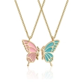 Golden butterfly necklace set with pink and blue puzzle pendants for couples - Gold / Blue Pink Butterfly