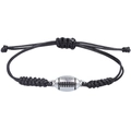 Handmade black woven sports bracelet with silver American football charm bead - Alloy Rugby Style (BN-0196)