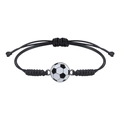 Handmade black woven sports bracelet featuring a classic soccer ball charm with adjustable cord - Enamel Soccer Style (7)