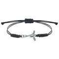 Adjustable black woven rope bracelet with crossed silver hockey stick charms for sports fans - Ice Hockey Stick Style (10)