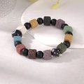 Buntes Lavastein Armband mit Billard Nummer 8 und Würfel Perlen auf weißem Stein - Billard-Stil (BNS-0410)