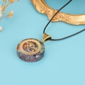 Handcrafted colorful crushed stone resin pendant necklace with golden Eye of Horus symbol - Round Gold Eye