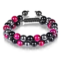 Adjustable hematite obsidian and rose red tiger eye double layer beaded bracelet - Double Layer Woven Bracelet / 8mm / Red Tiger Eye