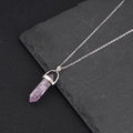 Purple amethyst hexagonal prism crystal pendant necklace with silver magnetic clasp - Purple