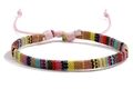Handmade bohemian colorful woven friendship bracelet with adjustable pink cord strings - BN-0162 - Pattern 1