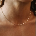 Elegant gold chain necklace featuring delicate white pearl beads for a minimalist women look - Handmade Chain (NS-0085)