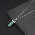Hexagonal column turquoise pendant necklace with silver link chain for couples - Black Green