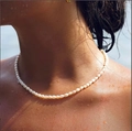 Elegant natural freshwater pearl choker necklace for women featuring small rice pearls - Full Pearl (NS-0085)
