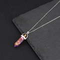 Hexagonal column pendant necklace with multi-color crushed crystals and silver metal chain - Multicolor
