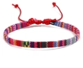Colorful Bohemian hand-woven cotton linen friendship bracelet with adjustable red sliding knot - BN-0162 - Pattern 6